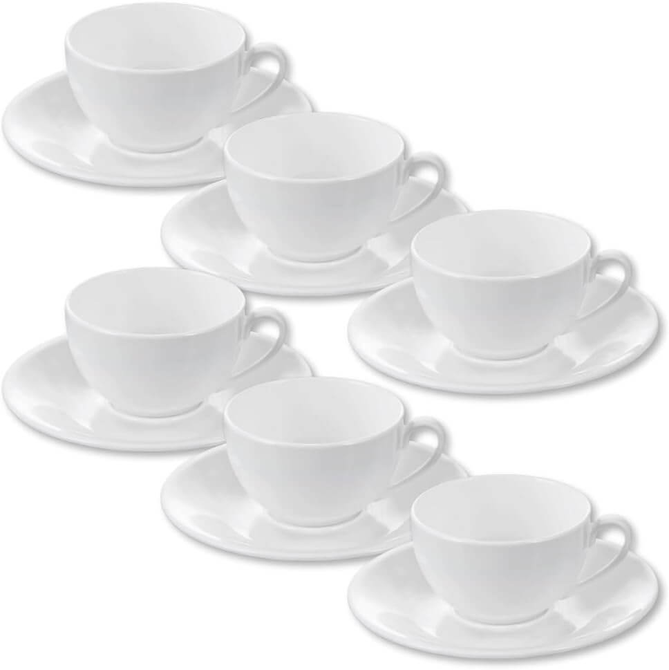 Wilmax Porzellan Kaffeetasse mit Untertasse 6-teilig Set 80 ml Weiß WL-993187/AB6