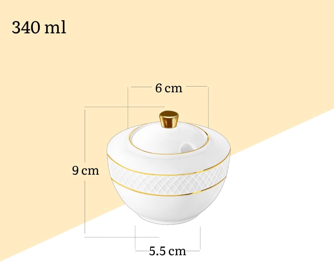 Wilmax Zuckerdose 340 ml Weiß mit Golddekor aus Porzellan