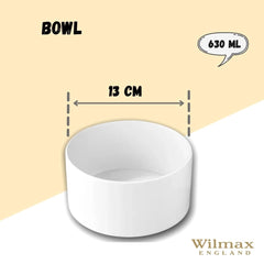 Wilmax WL-992745/A Porzellan SalatSchüssel, Weiss, 13cm Durchmesser, 630mL Kapazität