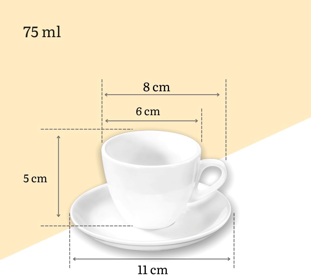 Wilmax Espressotasse mit Untertasse 75 ml 6er-Set Weiß aus Porzellan