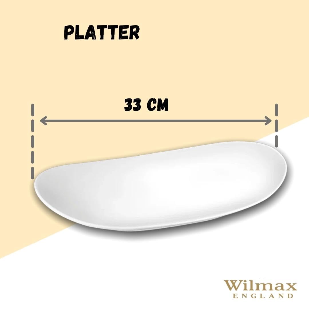 Wilmax WL-992810/A Porzellan Platte, Weiss, 33cm Länge, 18.5cm Breite