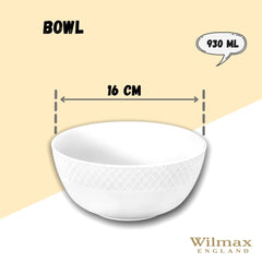 Wilmax WL-880121/2C Porzellan Schüssel, Weiss, 16cm Durchmesser, 930mL Kapazität, 2 Stück