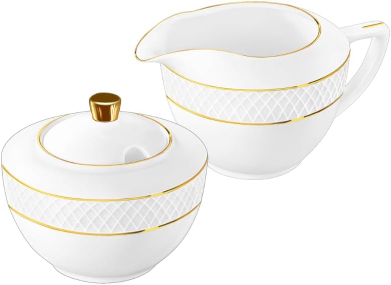 Wilmax Zucker- und Milchkännchen-Set mit Goldrand aus Porzellan 2-teilig