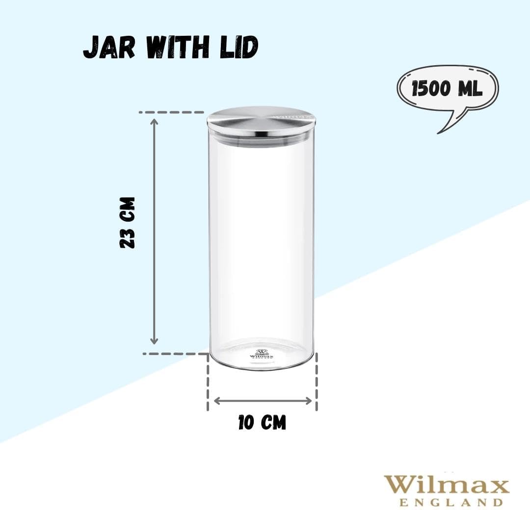 Wilmax Vorratsglas 1500 ml mit Edelstahl Deckel Transparent WL-888517/A