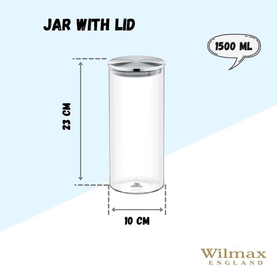 Wilmax WL-888517/A Borosilikatglas Vorratsdose mit Edelstahldeckel, 1500mL Kapazität