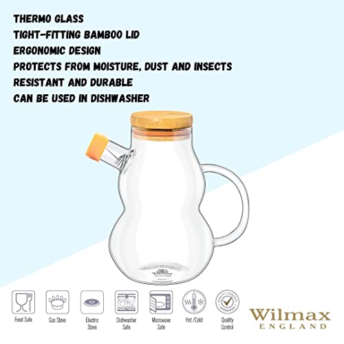 Wilmax WL-888961/A Borosilikatglas Ölflasche mit Bambusdeckel, 450mL Kapazität