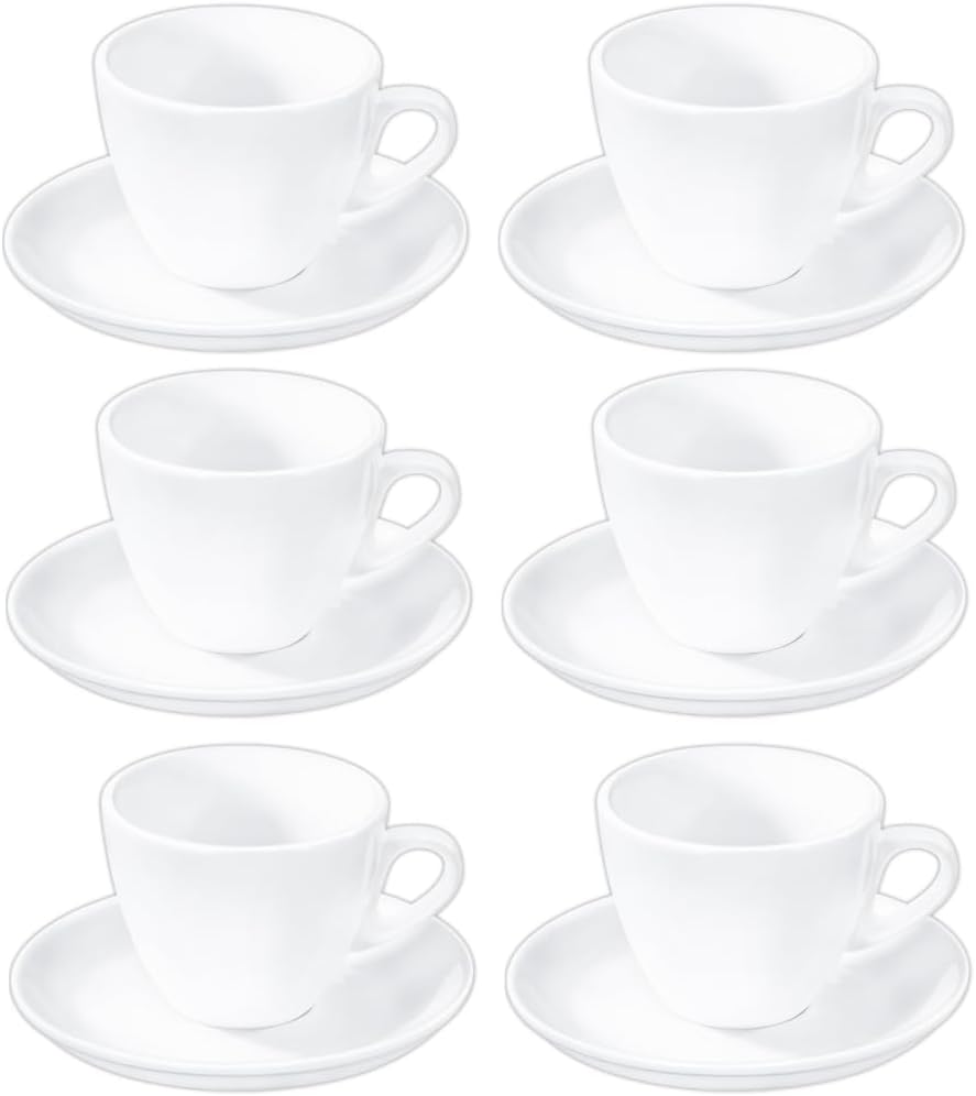 Wilmax Tasse mit Untertasse 300 ml 6er-Set Weiß aus Porzellan