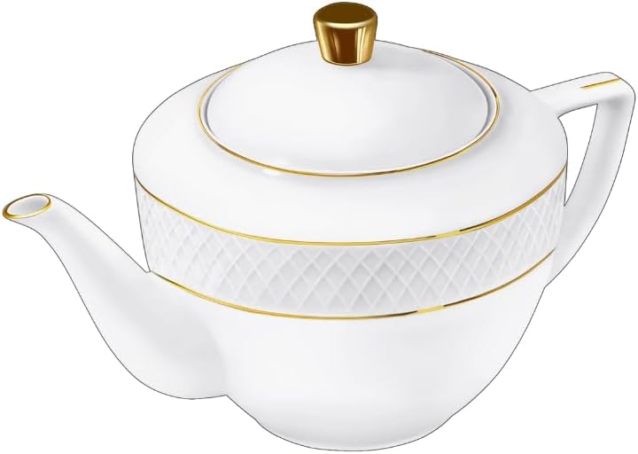 Wilmax Kaffee- und Teekanne mit integriertem Ausgusssieb 900 ml Weiß mit Golddekor aus Porzellan
