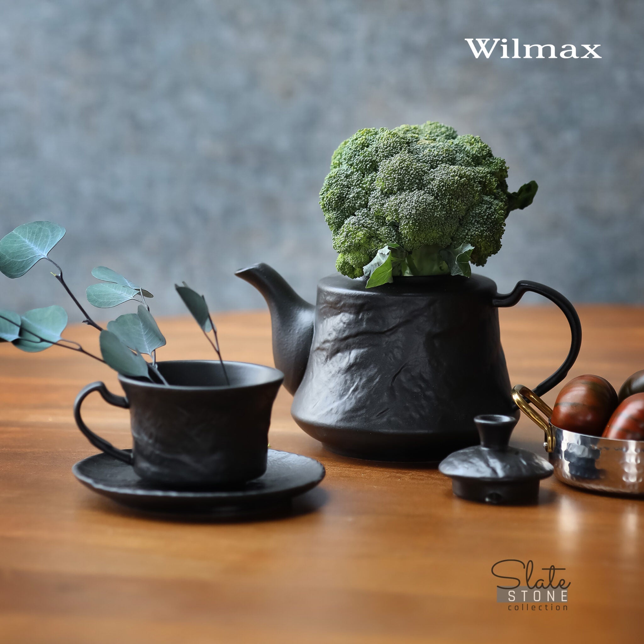 Wilmax Tasse mit Untertasse 250 ml Schwarz aus Porzellan