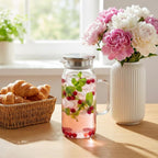 Wilmax Krug 1000 ml mit Edelstahldeckel Transparent aus Thermoglas