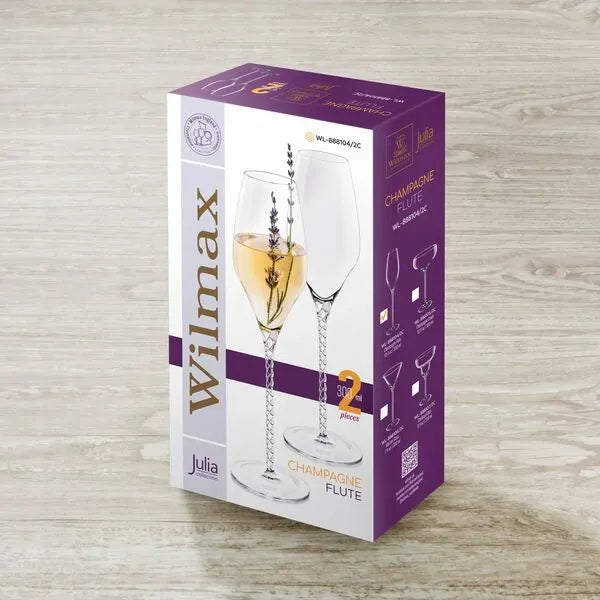 Wilmax Champagnerflöte 300 ml 2er-Set Transparent aus Wilmax Crystalline-Serie