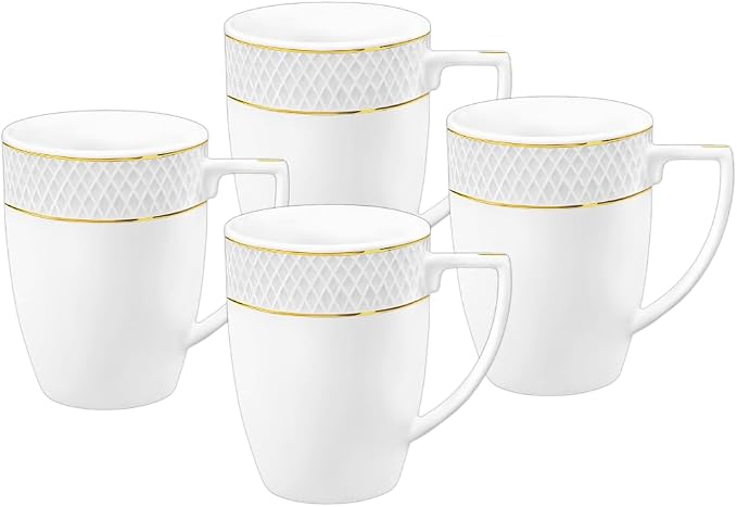 Wilmax Tasse 450 ml 4er-Set Weiß mit goldfarbenem Dekor aus Porzellan