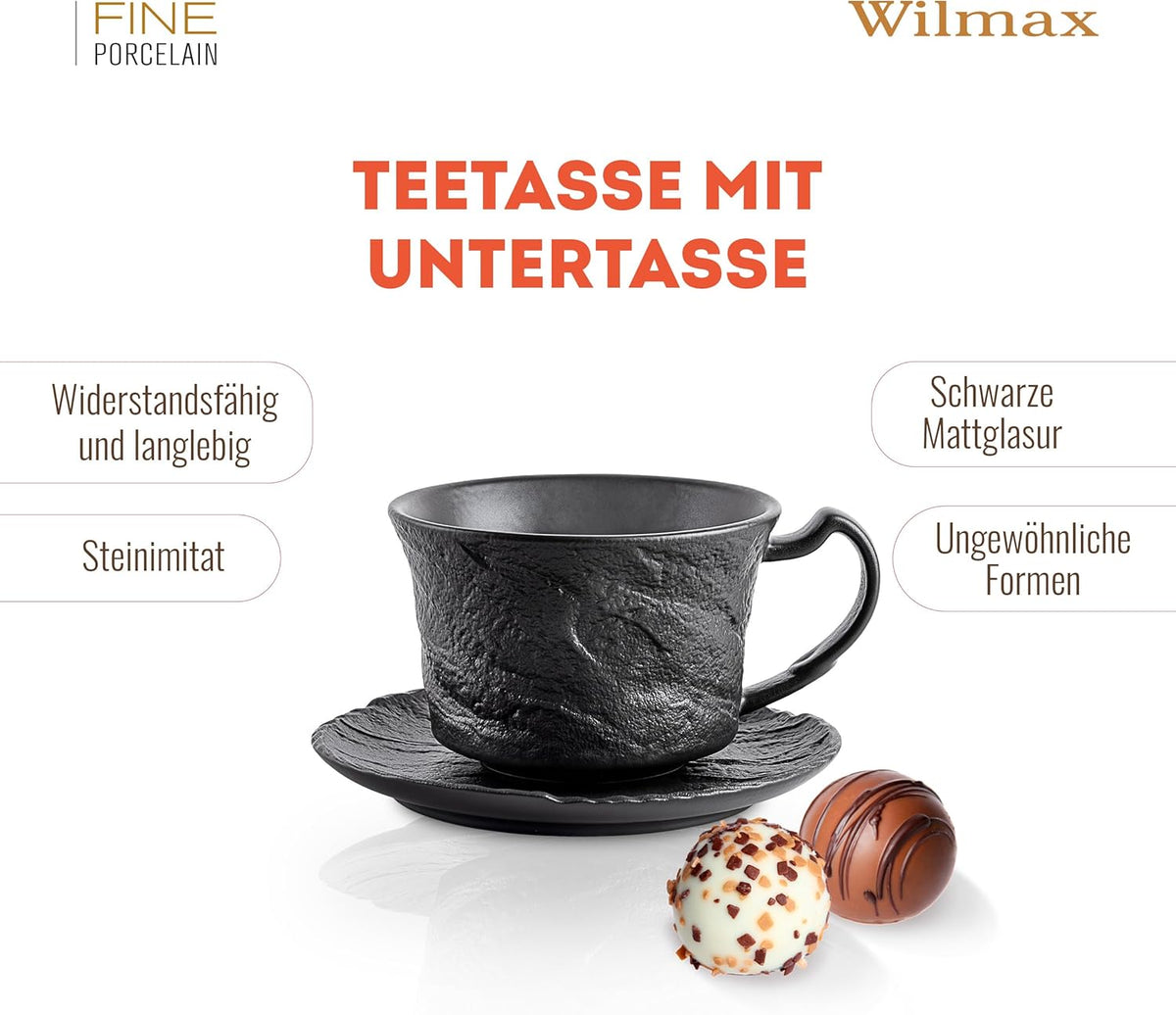 Wilmax Espressotasse mit Untertasse 75 ml 2er-Set Schwarz aus Porzellan