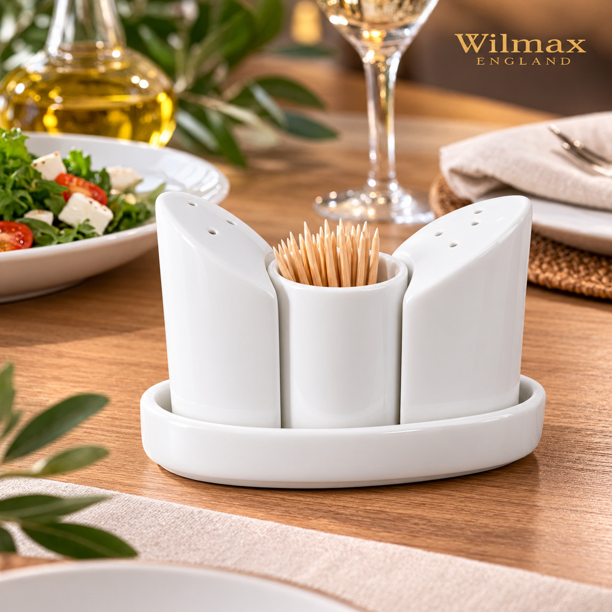Wilmax Salz- und Pfefferstreuer-Set mit Tablett Weiß aus Porzellan