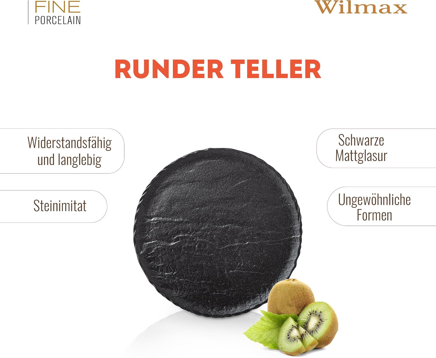 Wilmax Teller 18 cm 6er-Set Schwarz aus Porzellan