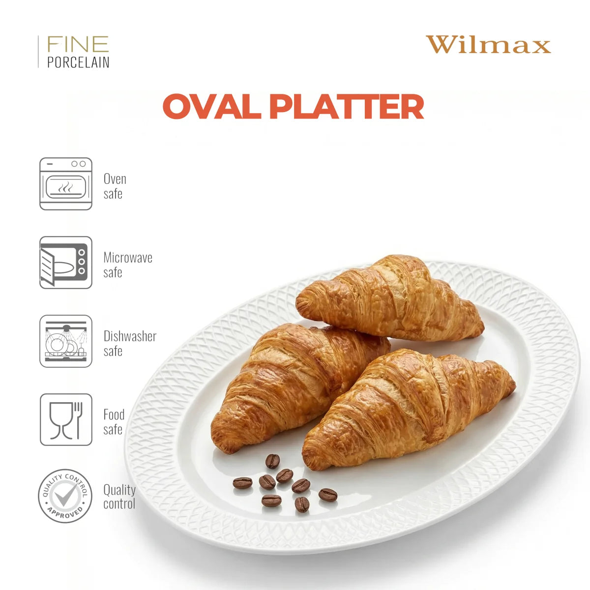 Wilmax Ovale Servierplatte 35 × 25 cm Weiß aus Porzellan