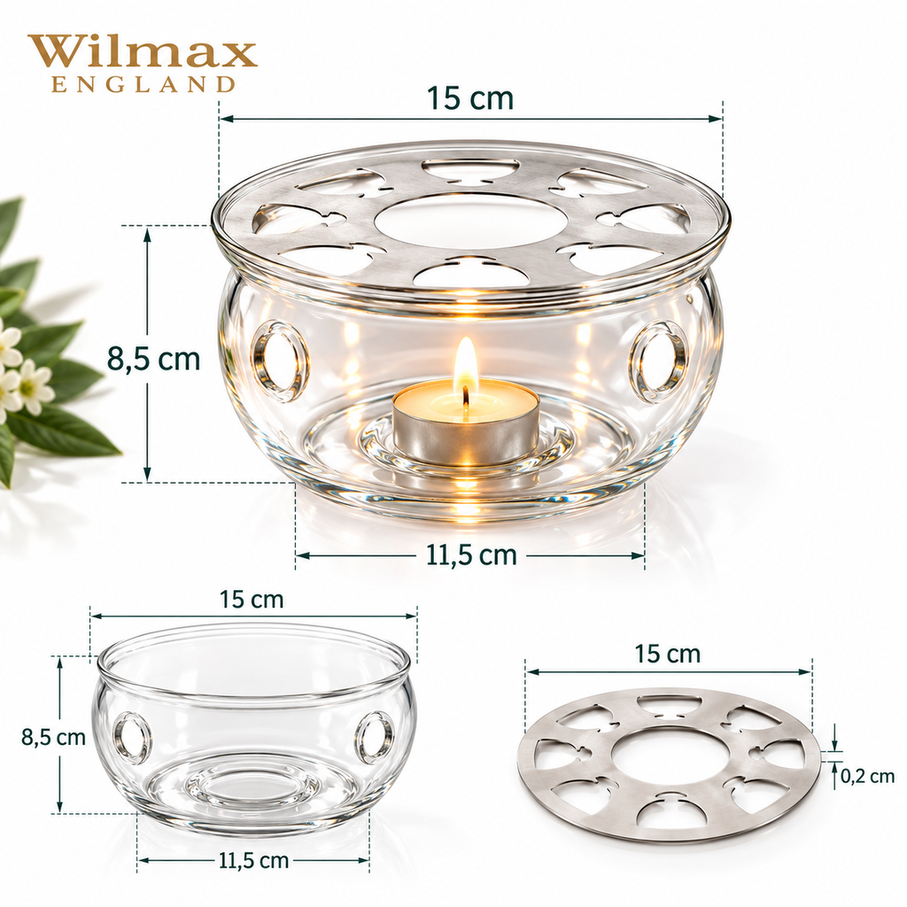 Wilmax Stövchen für Teekannen Transparent aus Glas