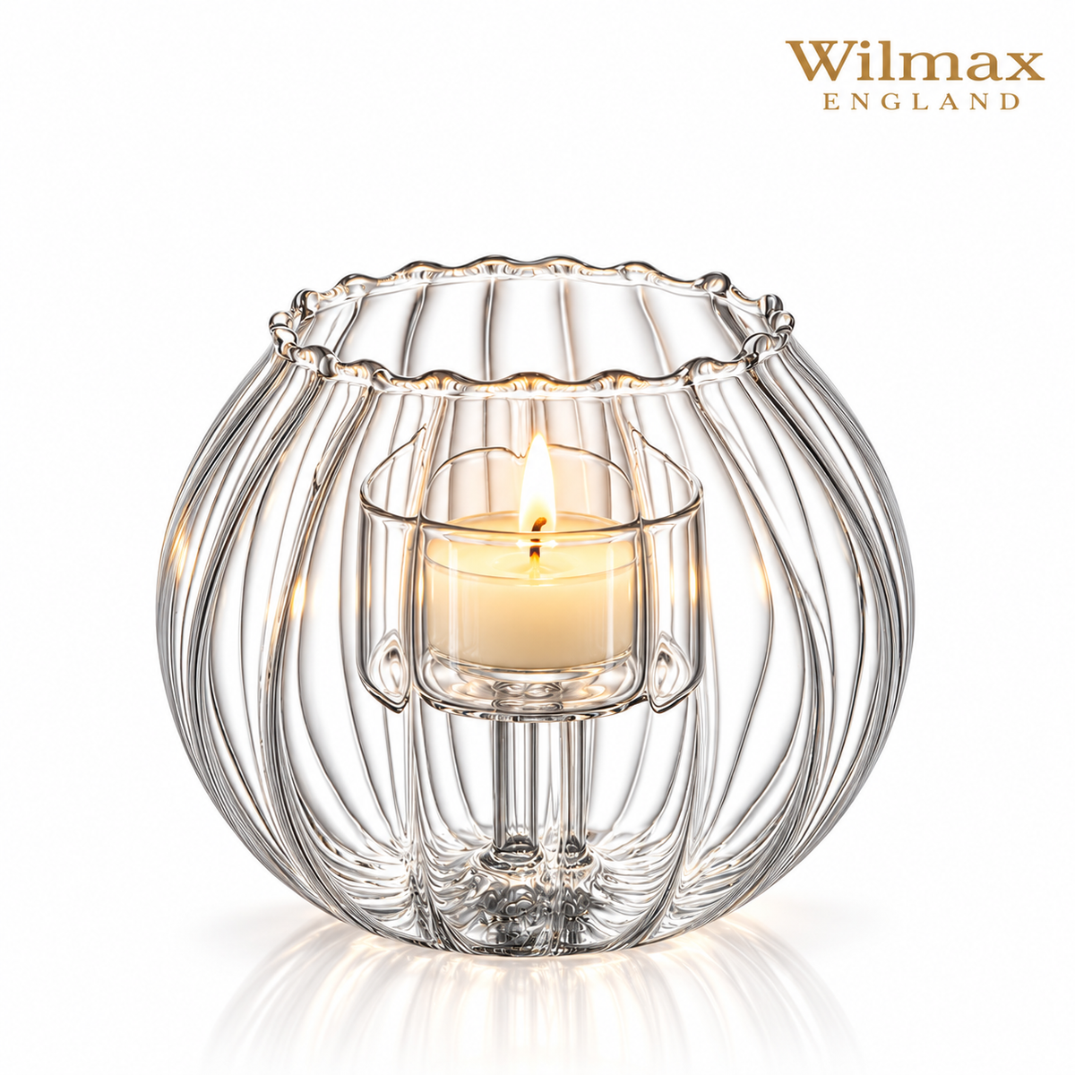 Wilmax Teelichthalter für 1 Teelicht 12 × 10 cm Transparent aus Glas