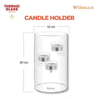 Wilmax Teelichthalter für 3 Teelichter 20 cm Transparent aus Glas