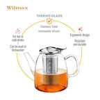 Wilmax Teekanne 600 ml mit Edelstahlfilter Transparent aus Thermoglas
