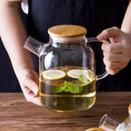 Wilmax Teekanne 1100 ml mit Federfilter und Bambusdeckel Transparent aus Thermoglas
