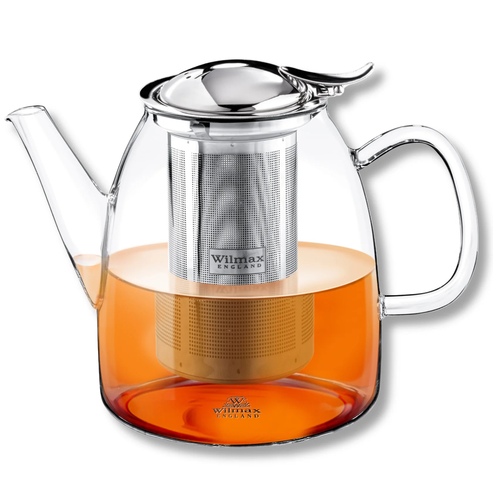 Wilmax Teekanne 600 ml mit Edelstahlfilter Transparent aus Thermoglas