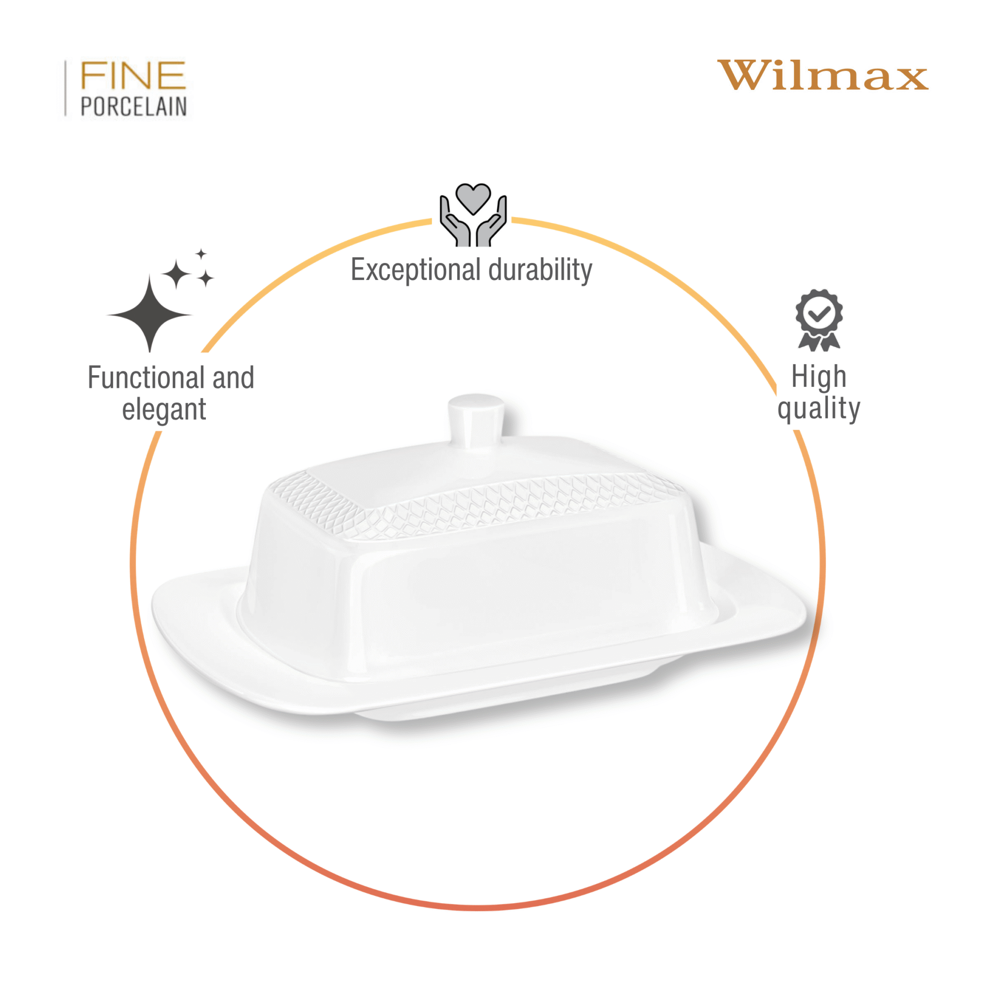 Wilmax Butterdose mit Deckel 18,5 × 12,5 × 7,5 cm Weiß aus Porzellan