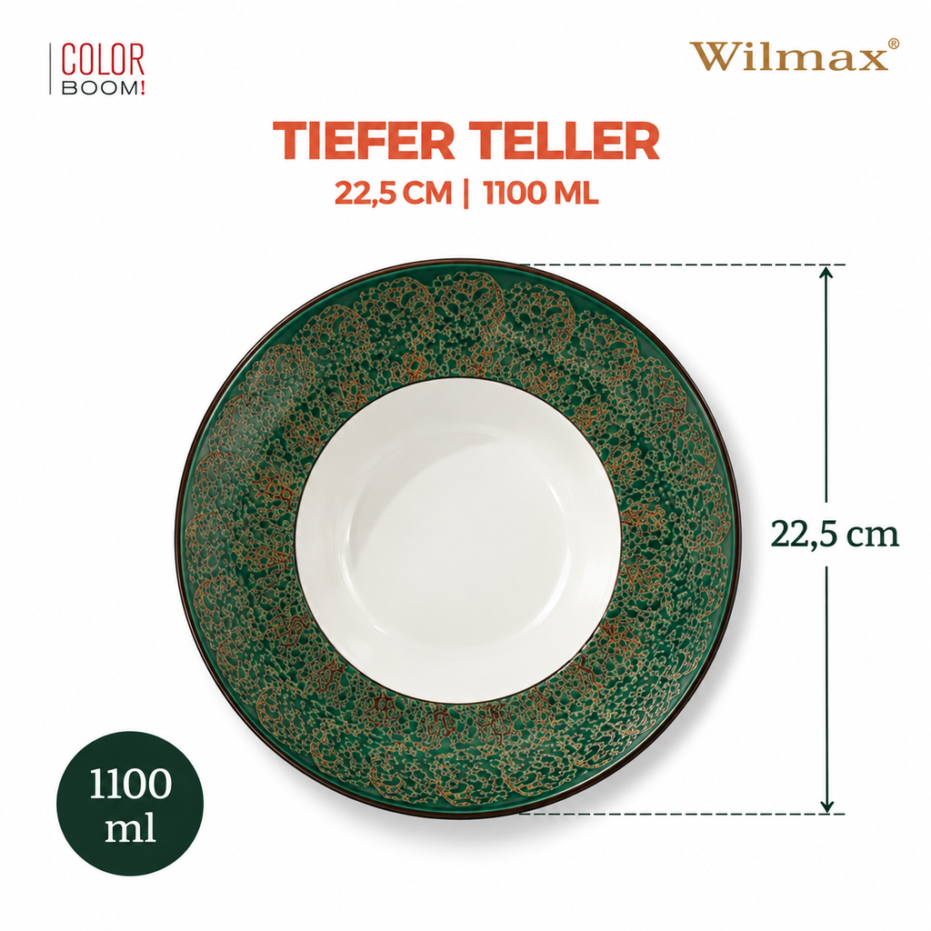Wilmax Tiefer Teller 22,5 cm 1100 ml Grün aus Porzellan