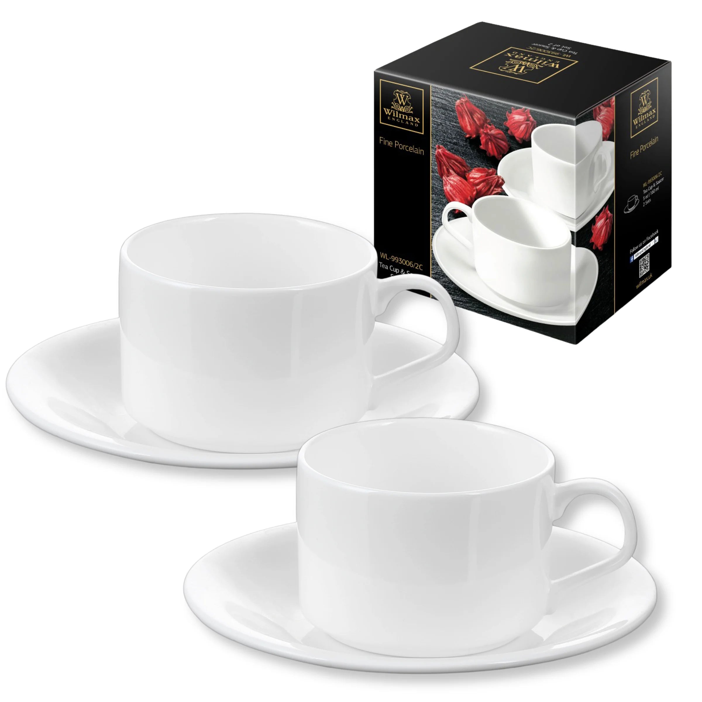 Wilmax Tasse mit Untertassen 160 ml 2er-Set Weiß aus Porzellan