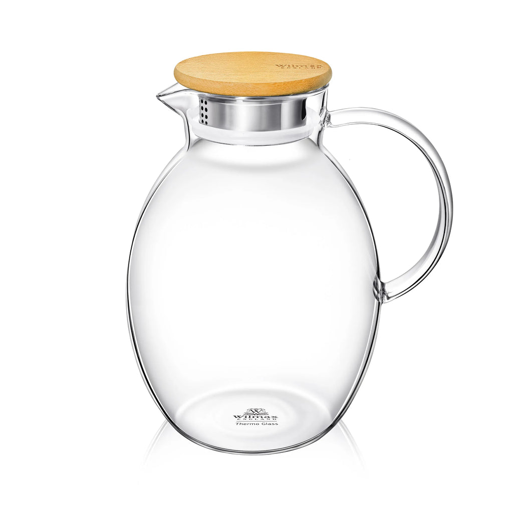 Wilmax Krug 2400 ml mit Bambusdeckel und Filter Transparent aus Thermoglas