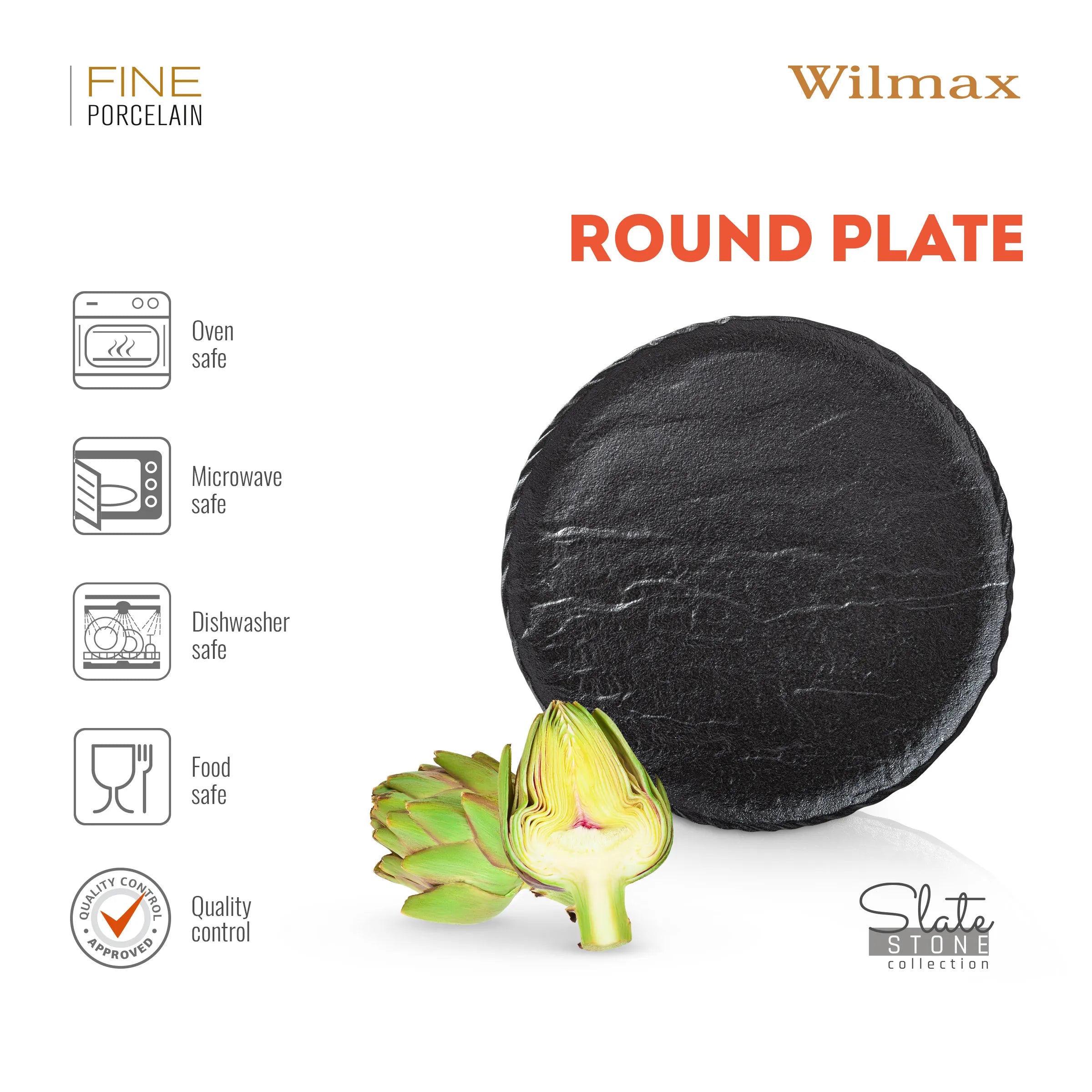 Wilmax Runde Servierplatte 30 cm Schwarz aus Porzellan