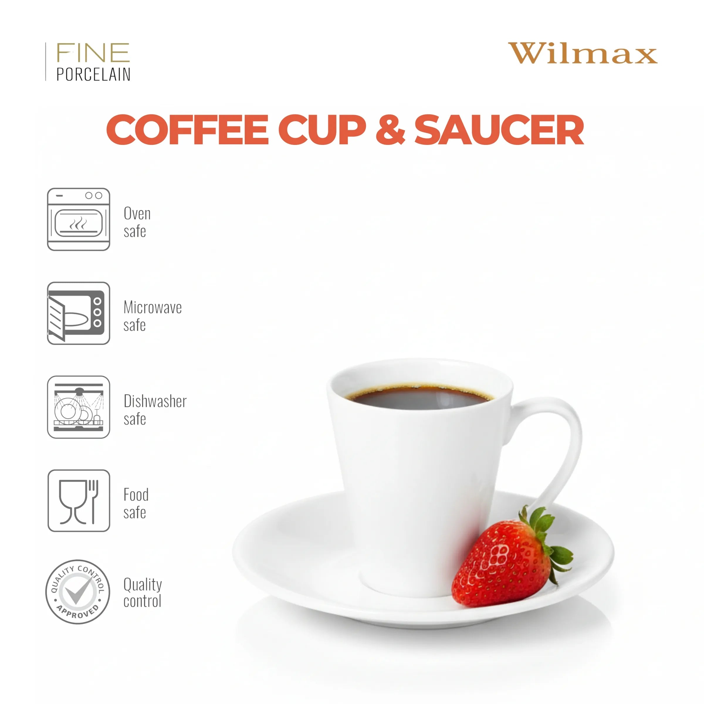 Wilmax Kaffeetassen mit Untertassen 110 ml 2er-Set Weiß aus Porzellan