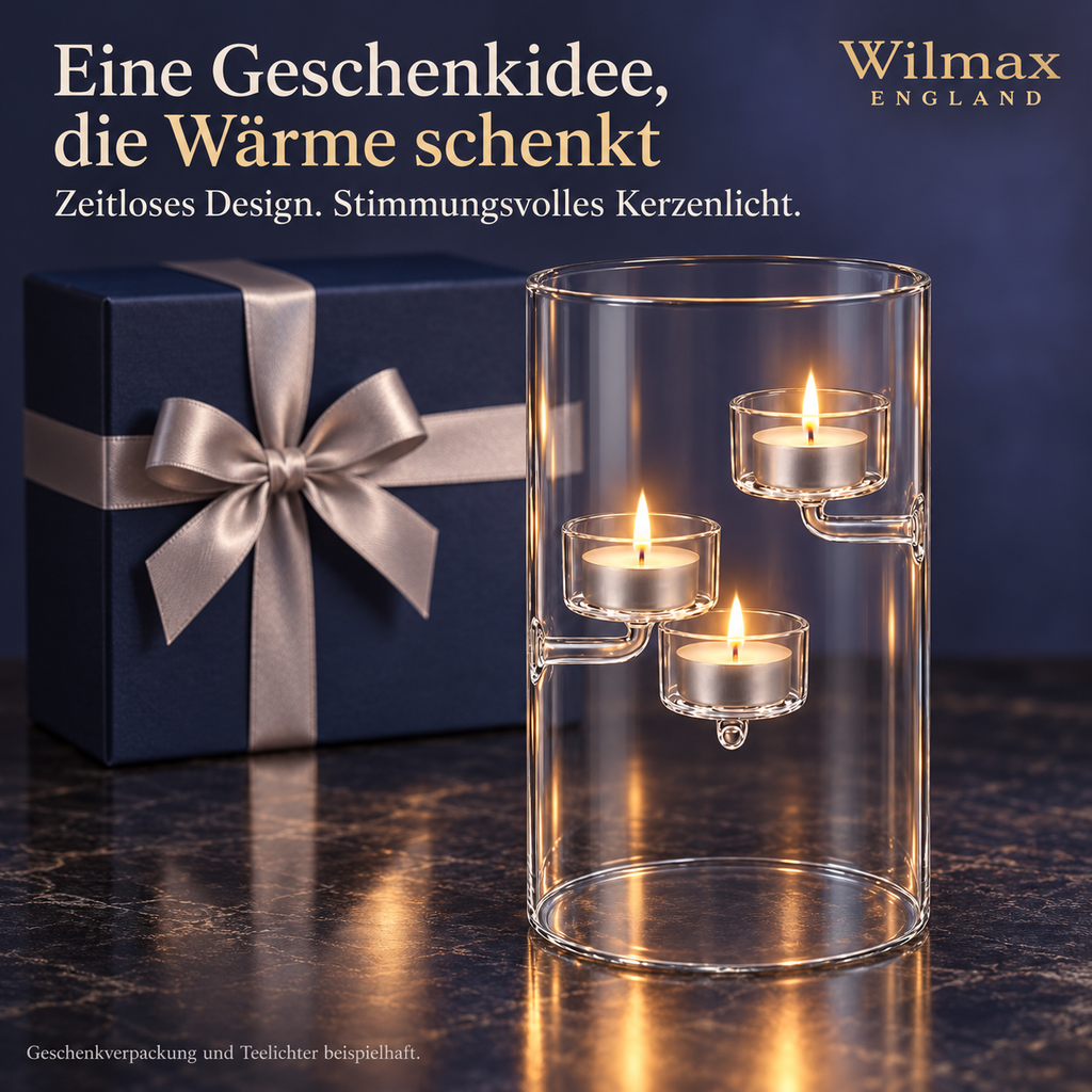 Wilmax Teelichthalter für 3 Teelichter 20 cm Transparent aus Glas