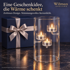 Wilmax Teelichthalter für 3 Teelichter 20 cm Transparent aus Glas