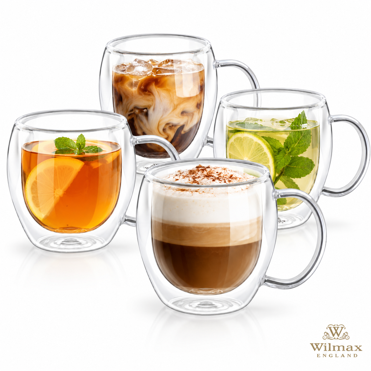 Wilmax Doppelwandiger Glasbecher 250 ml 4er-Set Transparent