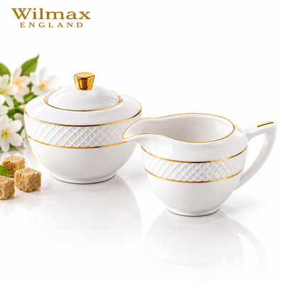 Wilmax Zucker- und Milchkännchen-Set mit Goldrand aus Porzellan 2-teilig