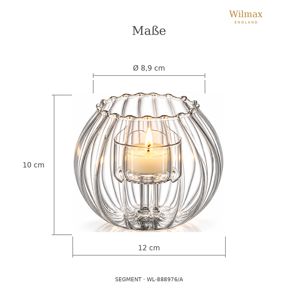 Wilmax Teelichthalter für 1 Teelicht 12 × 10 cm Transparent aus Glas