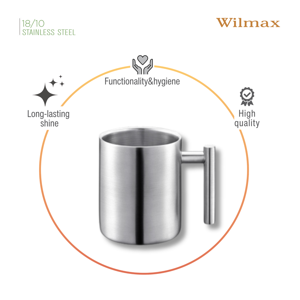 Wilmax Doppelwandiger Becher 350 ml Silber aus Edelstahl