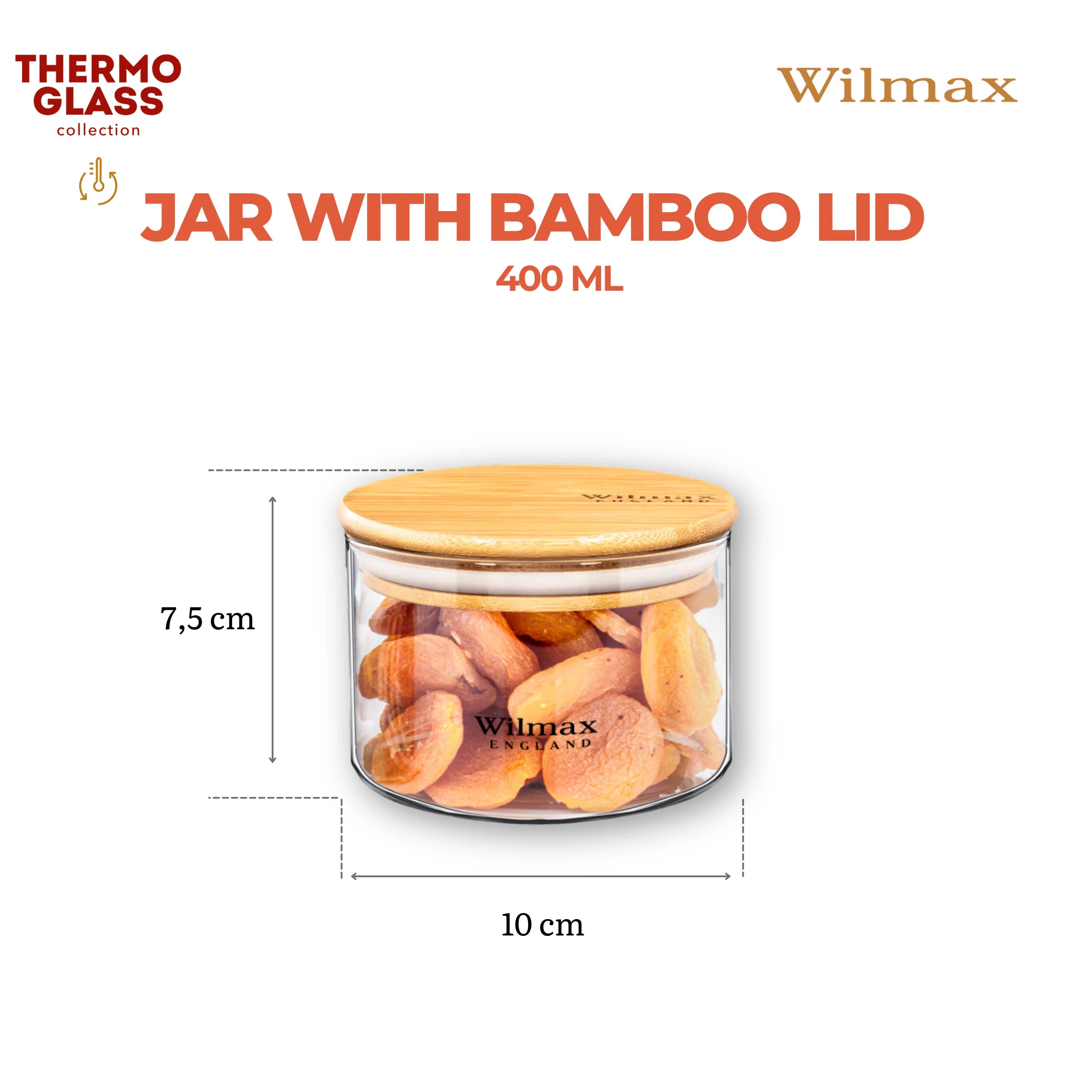 Wilmax Vorratsglas 400 ml mit Bambusdeckel Transparent