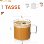Wilmax Hitzebeständiger Glasbecher mit Henkel 150 ml Transparent aus Glas
