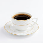 Wilmax Tasse mit Untertasse 240 ml Weiß mit Golddekor aus Porzellan