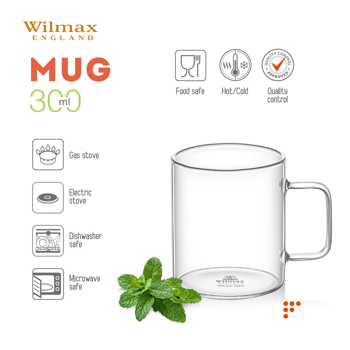 Wilmax Glasbecher 320 ml 6er-Set Transparent aus Borosilikatglas