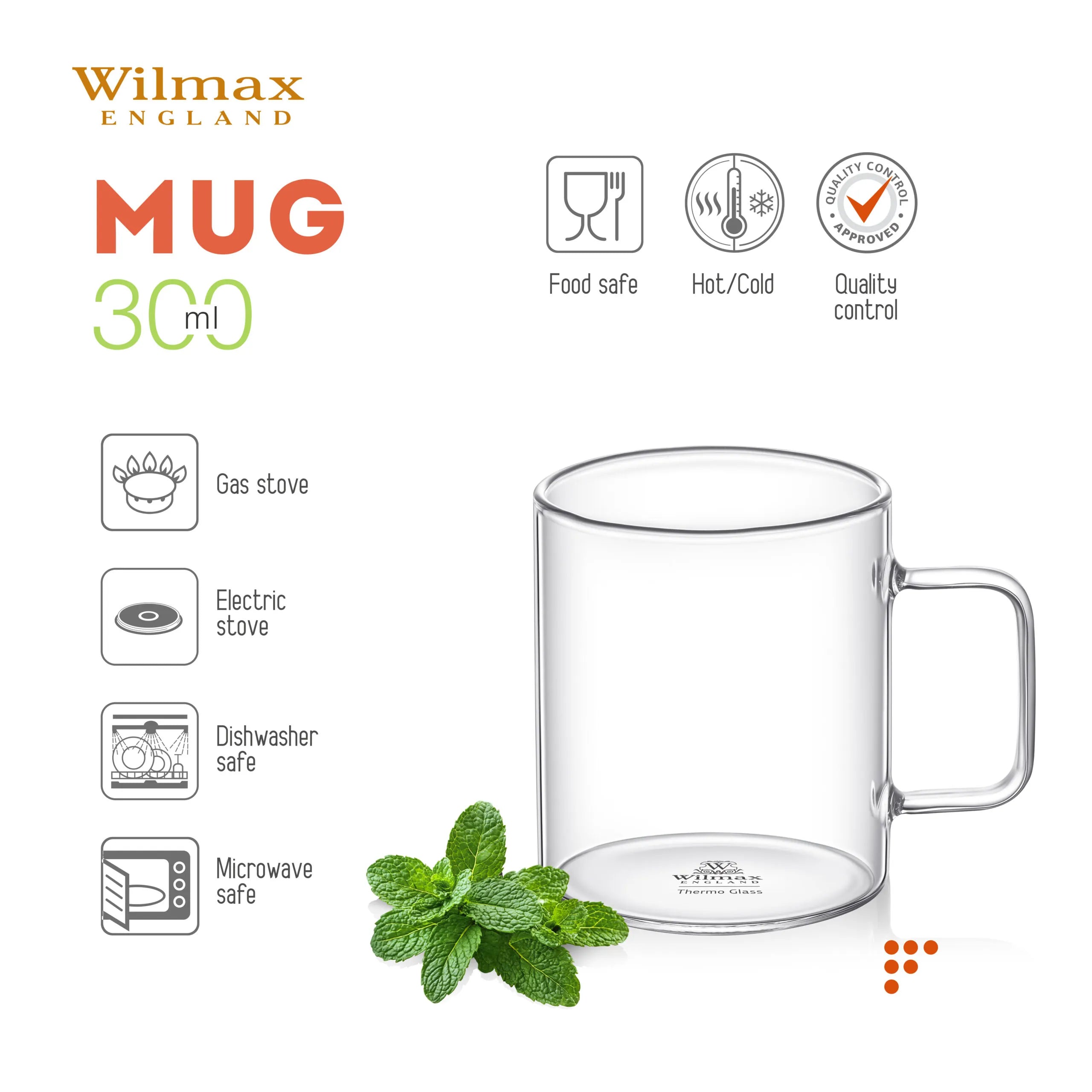 Wilmax Glasbecher 320 ml 6er-Set Transparent aus Borosilikatglas