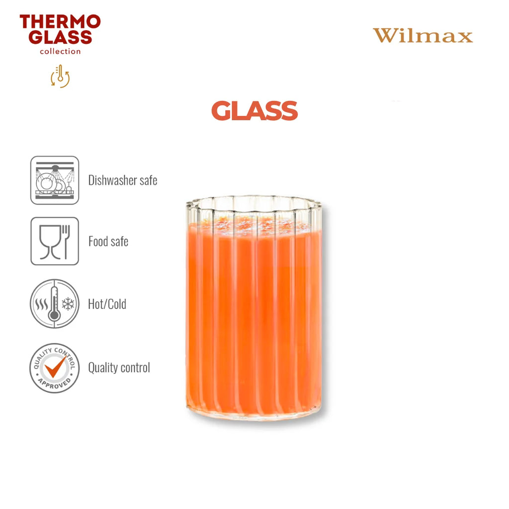 Wilmax Geriffeltes Glas 200 ml 6er-Set Transparent aus Borosilikatglas