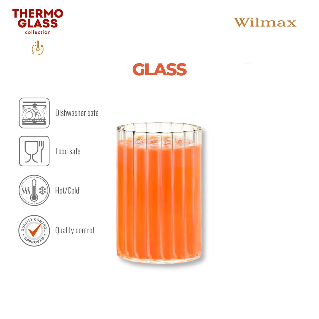 Wilmax Geriffeltes Glas 200 ml 6er-Set Transparent aus Borosilikatglas