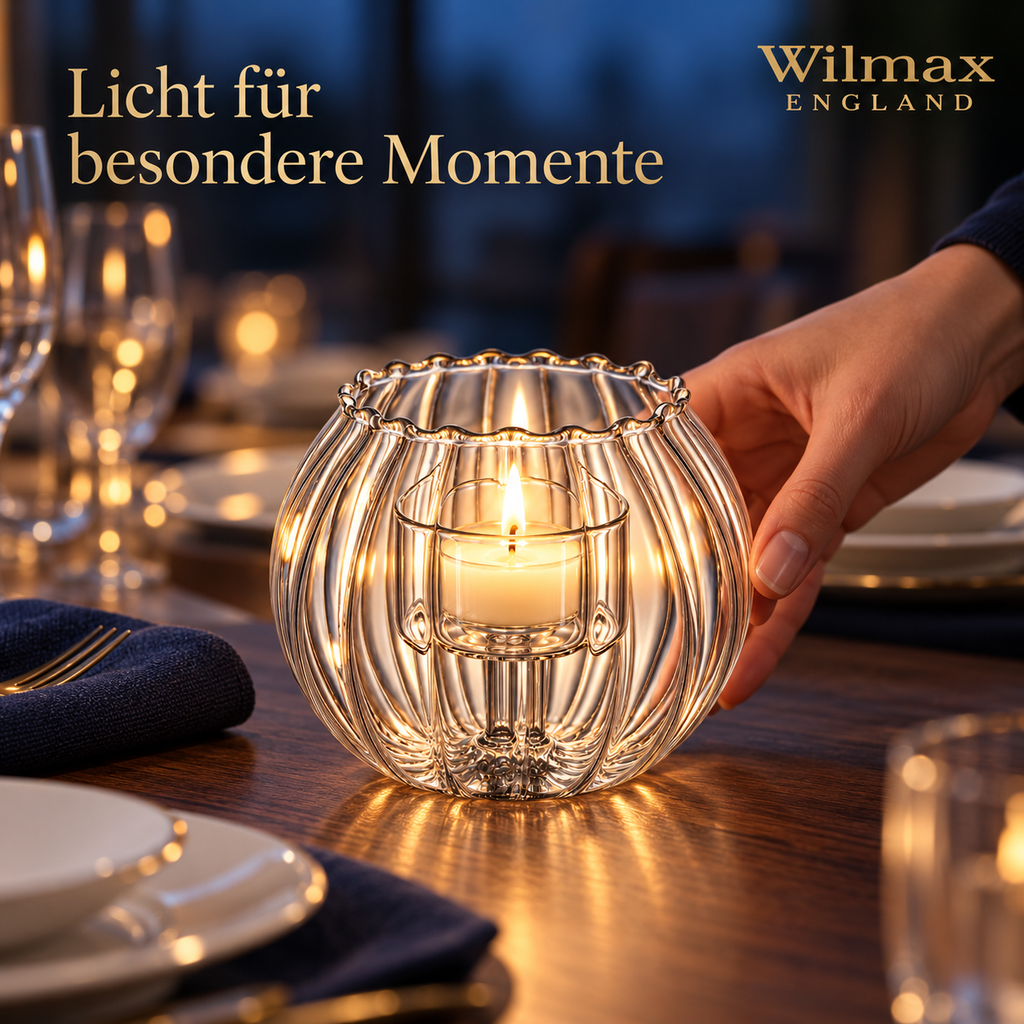 Wilmax Teelichthalter für 1 Teelicht 12 × 10 cm Transparent aus Glas