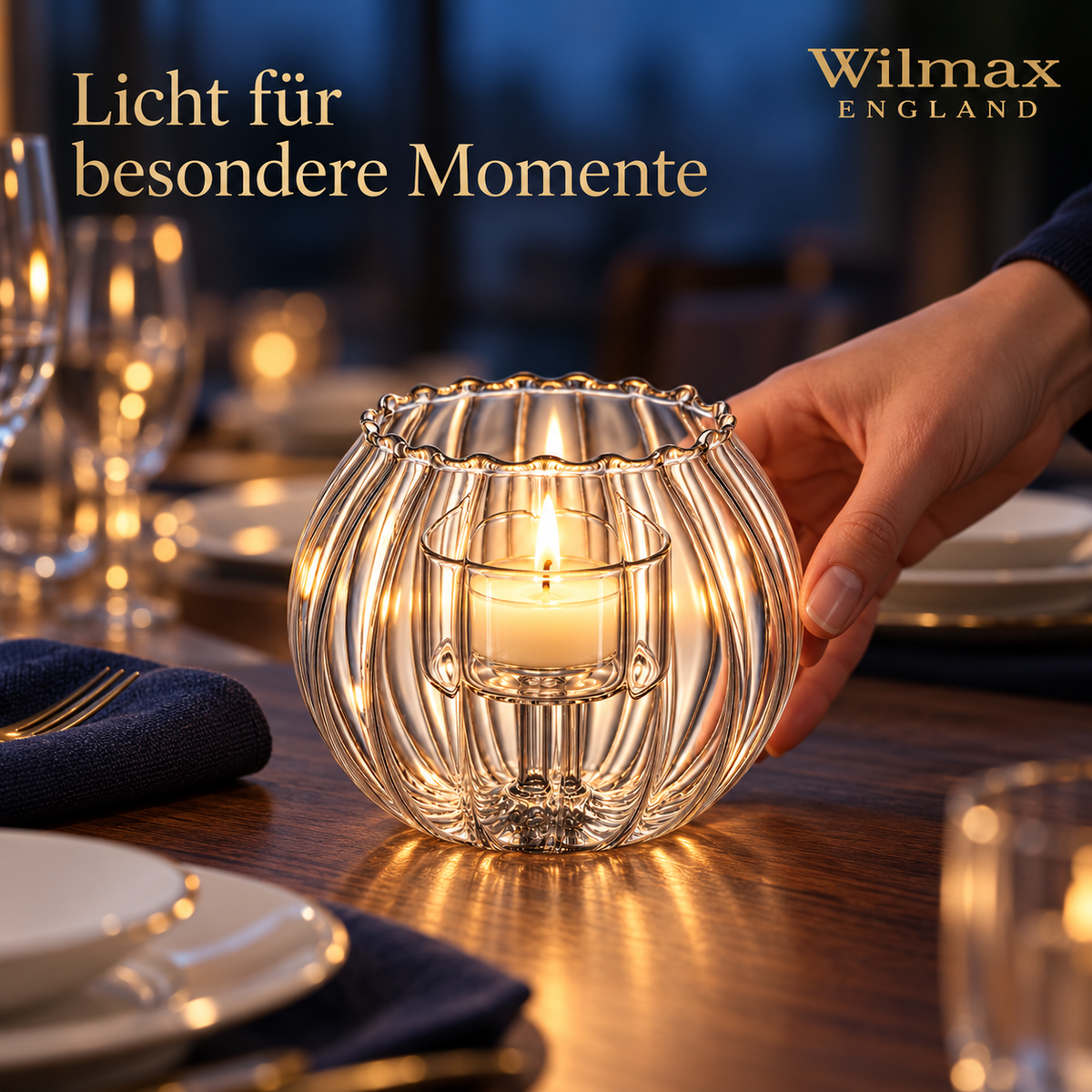 Wilmax Teelichthalter für 1 Teelicht 12 × 10 cm Transparent aus Glas