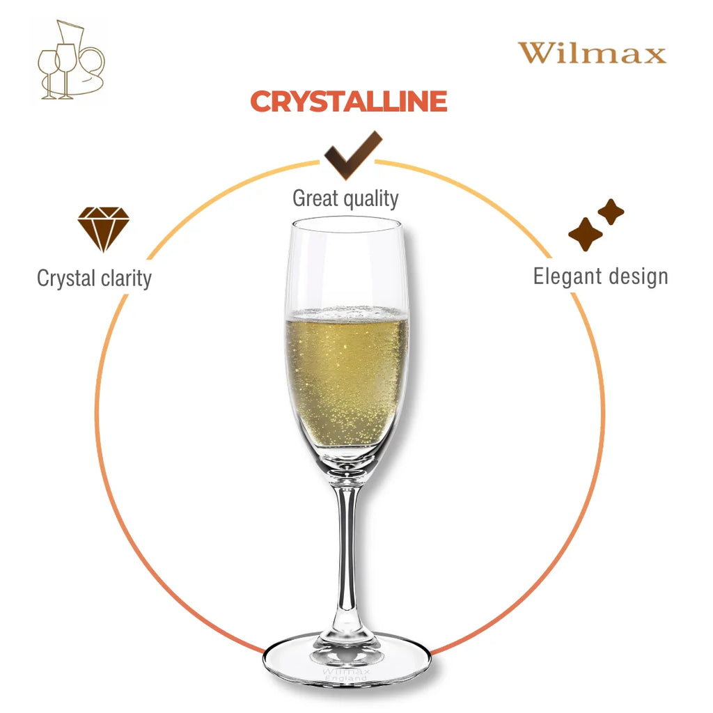 Wilmax Champagnerflöte 230 ml 6er-Set Transparent aus Wilmax Crystalline-Serie
