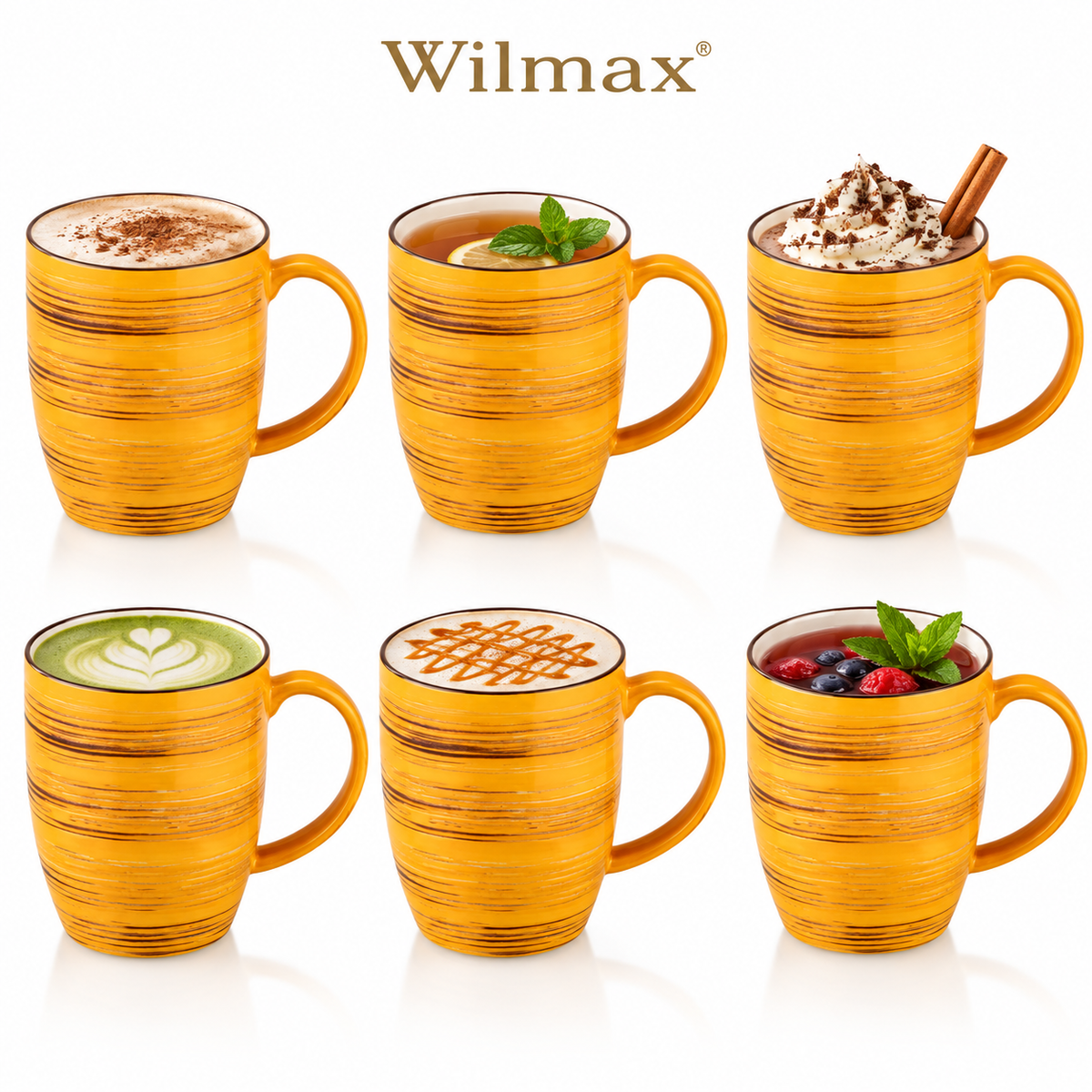 Wilmax Becher 460 ml 6er-Set Gelb aus Porzellan