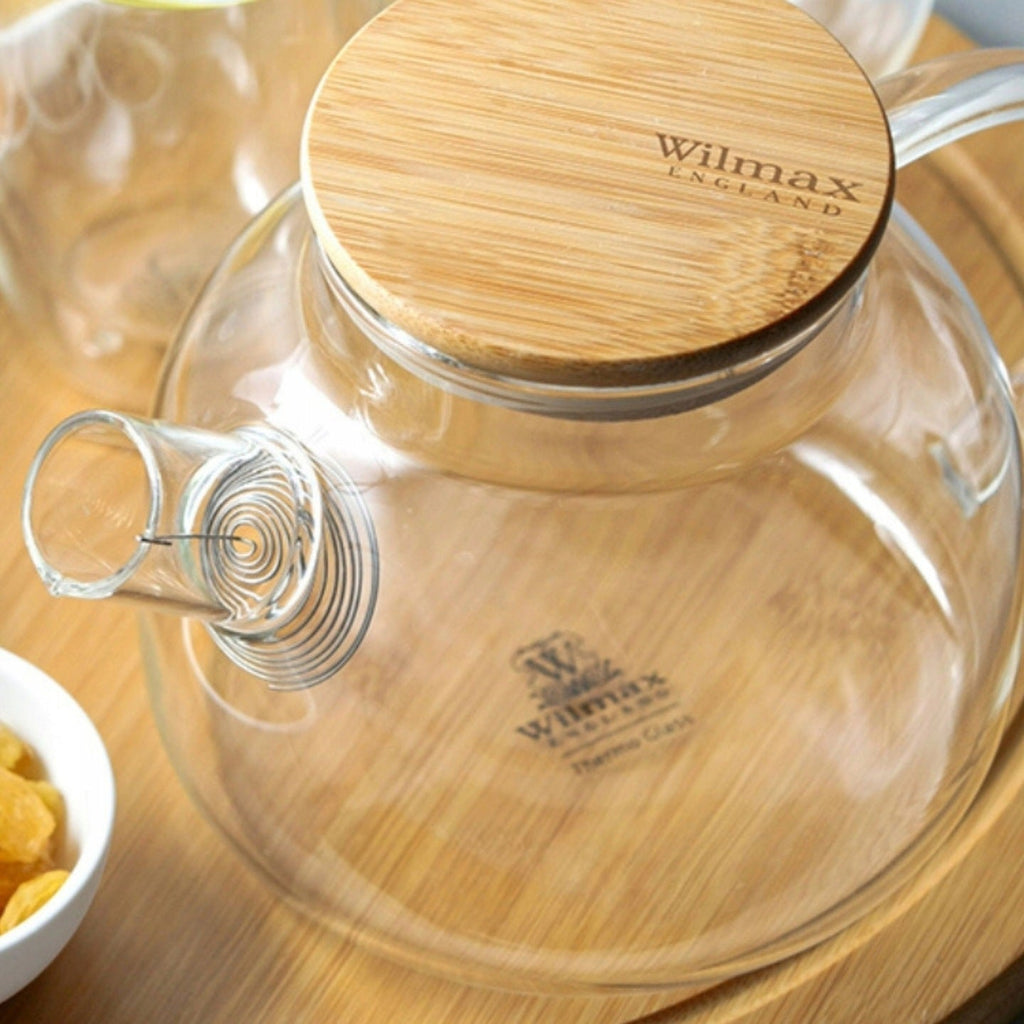 Wilmax Teekanne 1200 ml mit Bambusdeckel Transparent aus Thermoglas